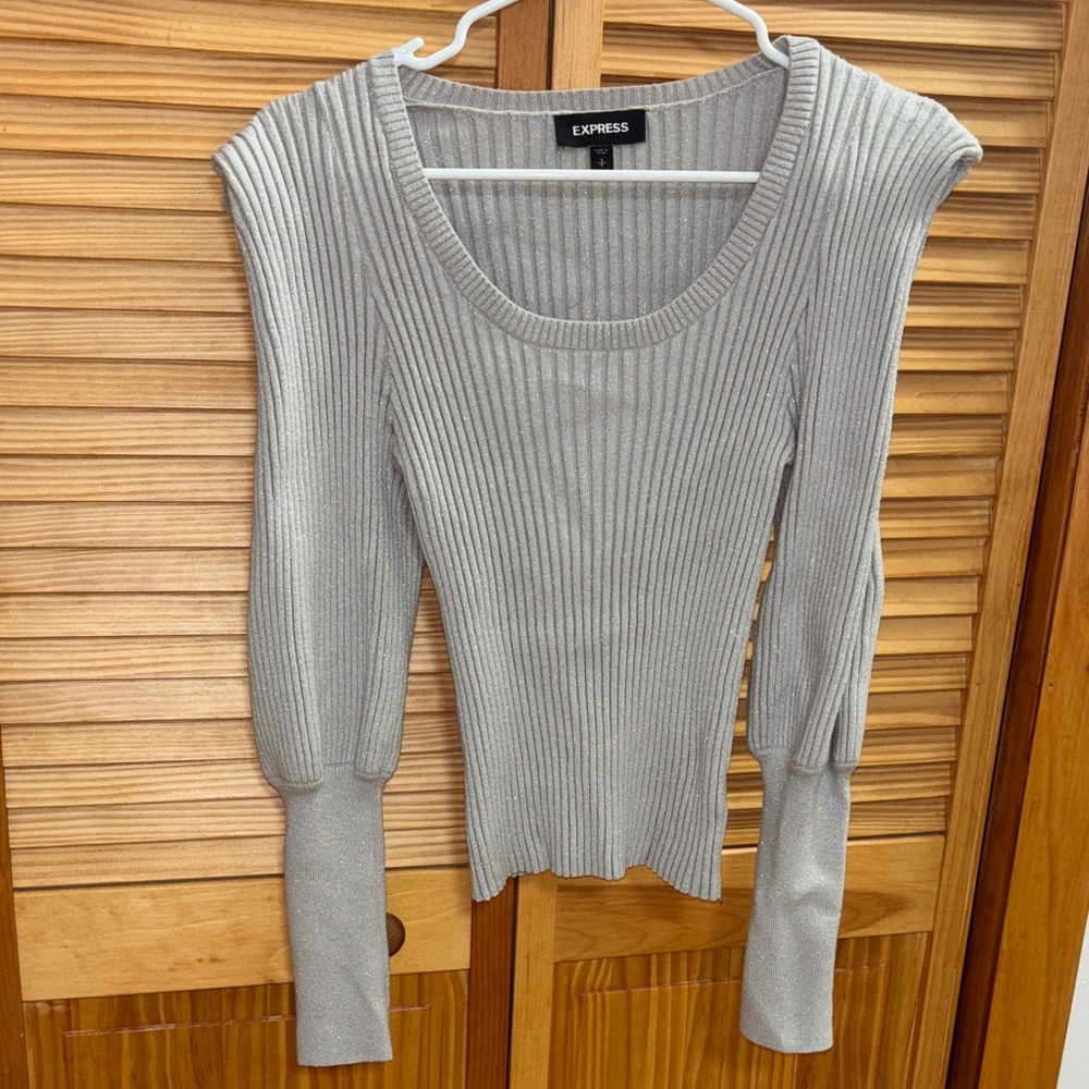 Express Light Gray Ribbed Sweater - image 1